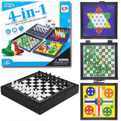 ZESTAW GIER PLANSZOWYCH MAGNETYCZNYCH 4W1 PODRÓŻNE SZACHY CHIŃCZYK DRABINKI
