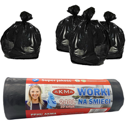 WORKI NA ŚMIECI CZARNE DUŻE 240L 10 SZTUK AKMA