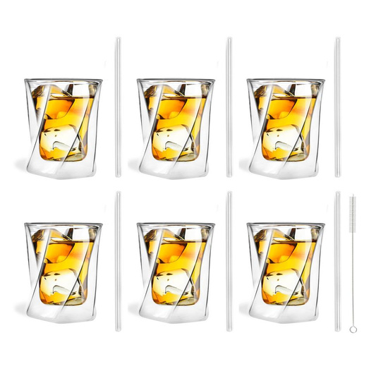 Zestaw 6 szklanek do whisky 300ml i 6 słomek szklanych 20cm transparent 7343