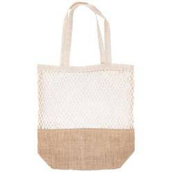 Torba siatka reklamówka bawełniana jutowa na zakupy zakupowa pleciona NATURAL 42x13x28 cm