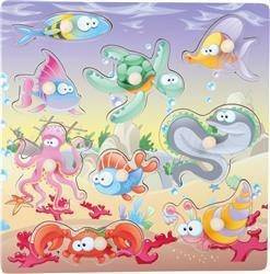 Drewniana Układanka z Uchwytami Podwodny Świat Puzzle