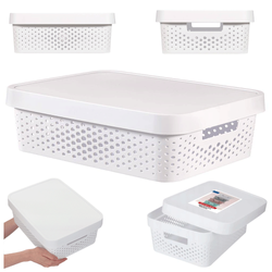 Pojemnik Plastikowy do Przechowywania Ażurowy Biały 11L Pudełko z Pokrywką