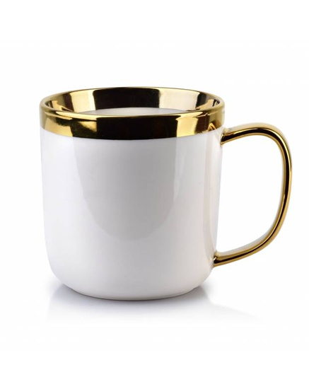 Kubek Porcelanowy do Kawy Herbaty Biały ze Złotym Zdobieniem 360ml