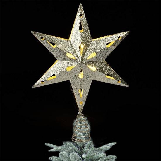 Czubek szpic ozdobny na choinkę świecący gwiazda złota brokatowa 33 cm 10 led