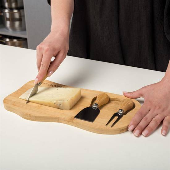 Deska BAMBUSOWA z nożami nożykami do krojenia serwowania sera serów