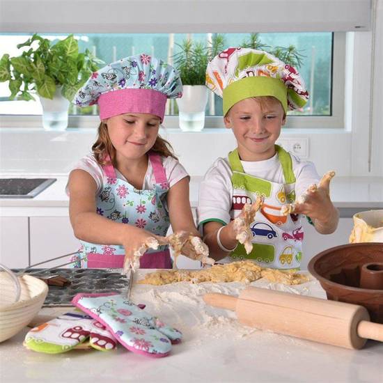 Fartuch kuchenny rękawica czapka dla dzieci AUTA