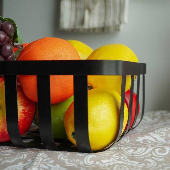 Koszyk na owoce i warzywa kosz metalowy czarny miska kwadratowy loft 19,5x19,5 cm