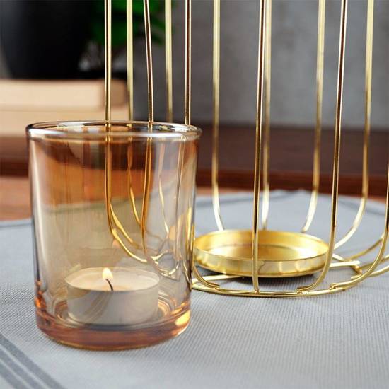 Lampion świecznik na świeczkę tealight metalowy złoty 26 cm
