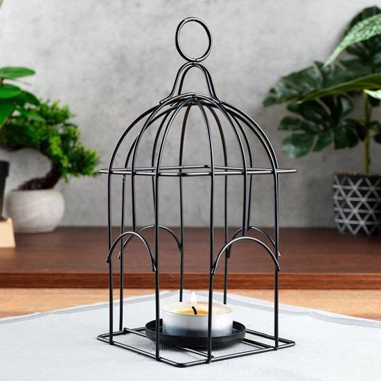 Lampion świecznik na świeczki tealight metalowy czarny klatka dla ptaków