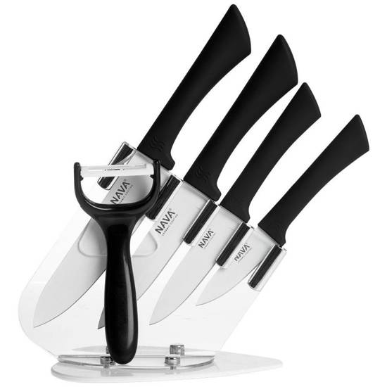 Nóż noże STALOWE CERAMICZNE zestaw komplet noży stalowo ceramicznych MISTY 5 sztuk w stojaku