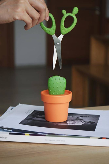 Nożyczki w pojemniku Cactus pomar/ziel 10282-OR-GN