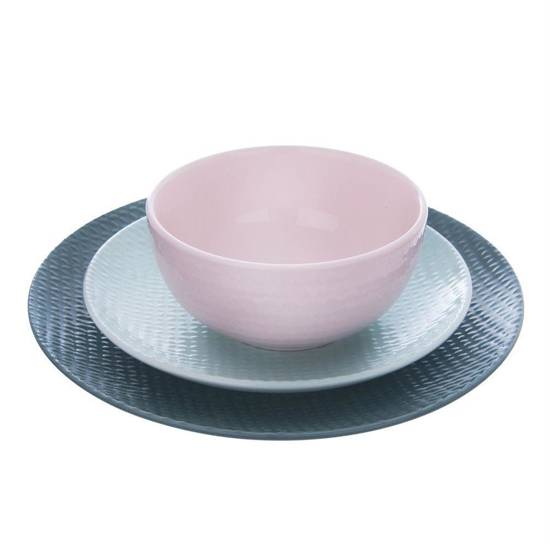 Talerz obiadowy płaski ceramiczny pastelowy RELIEF 27 cm różowy