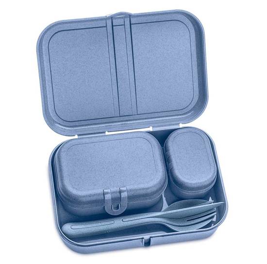 Zestaw 3 lunchboxów ze sztućcami Pascal ready organic blue 3168671