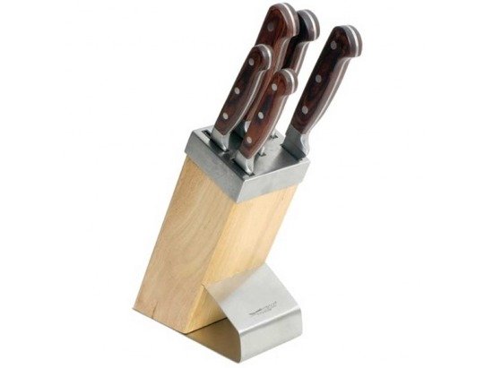 Zestaw 5 Stalowe Noże Drewniany Blok AMBITION